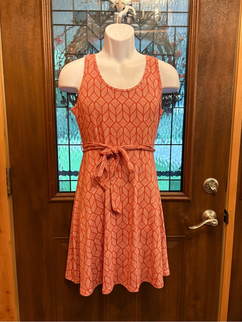 Coral Printed Tie-Waist Sleeveless Mini Dress
